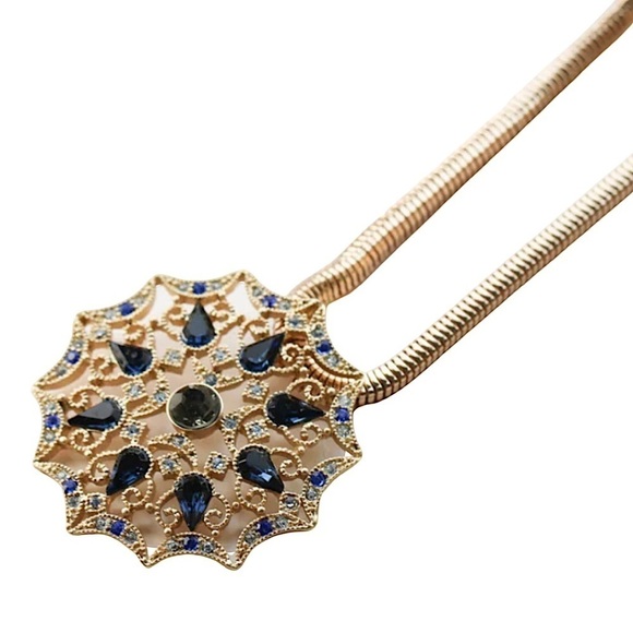 ANNE KLEIN • Blue Crystal Pendant Gold Necklace - Picture 4 of 4